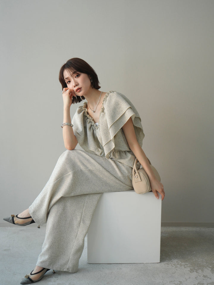 [SET]3WAYミックスツイードギャザーオールインワン+選べるアクセセット(2set)