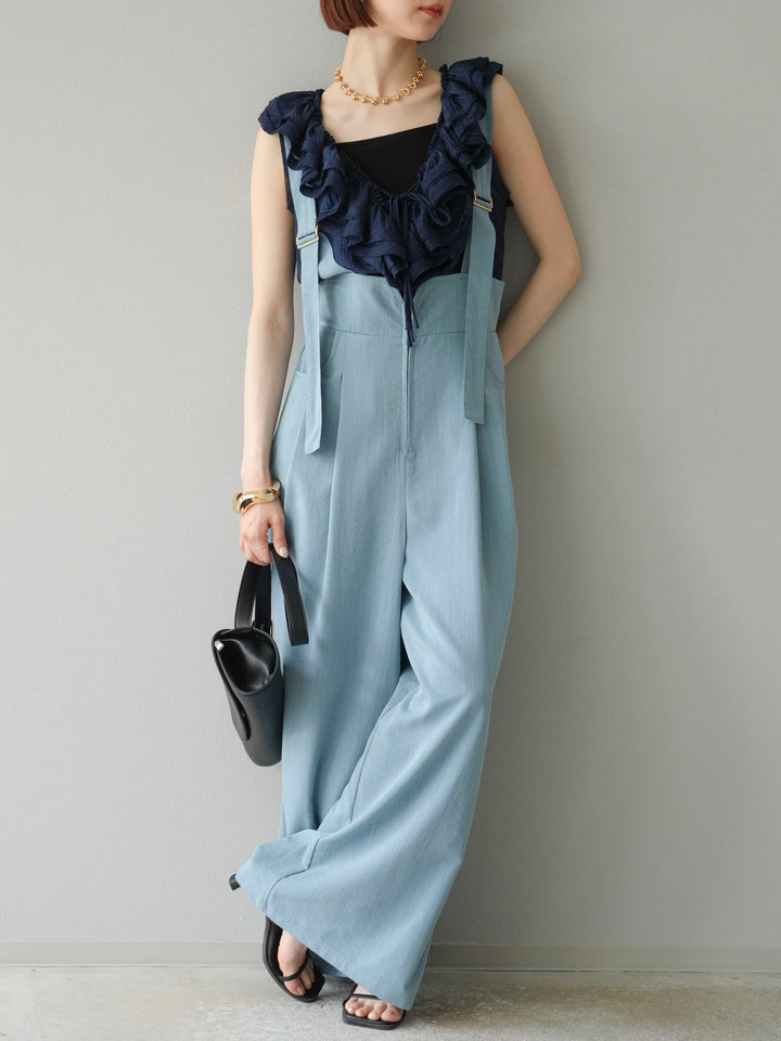 [予約]ワッシャーラッフルノースリーブブラウス/ネイビー