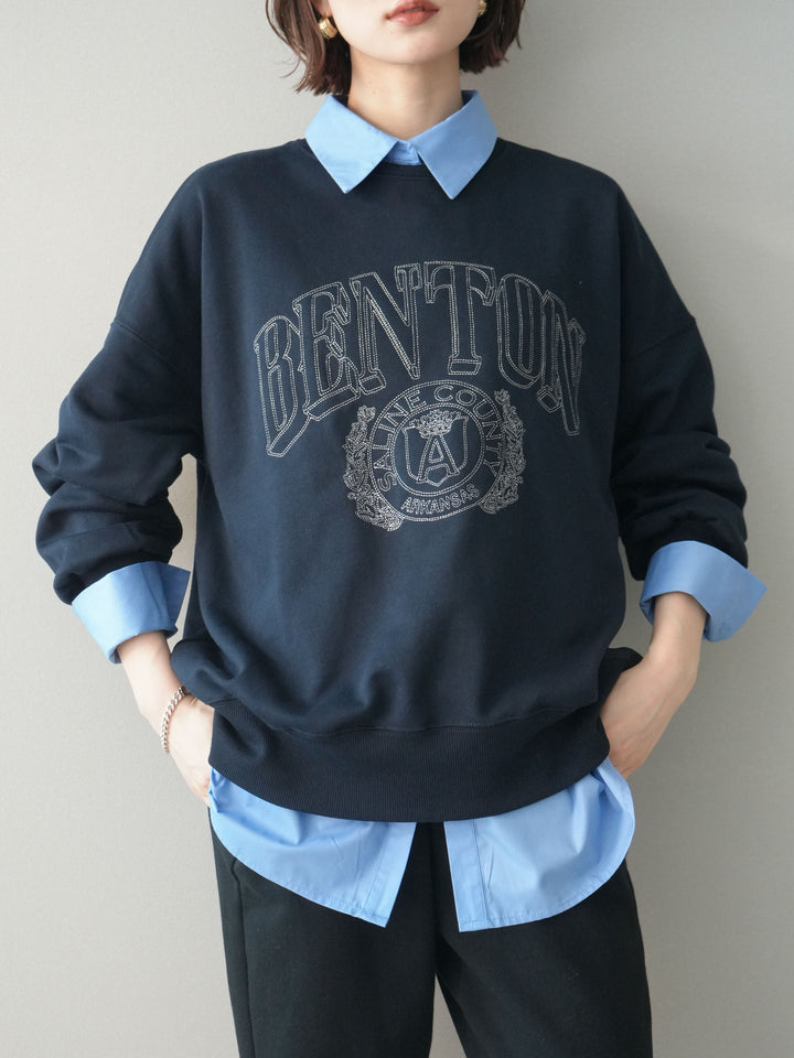 [SET]カレッジロゴ刺繍BIGスウェットプルオーバー+ボウタイ付オーバーシャツ(2set)