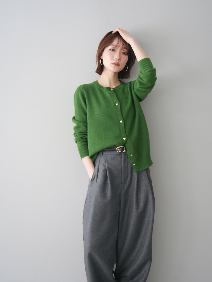 [予約]ハートボタンニットカーディガン/green