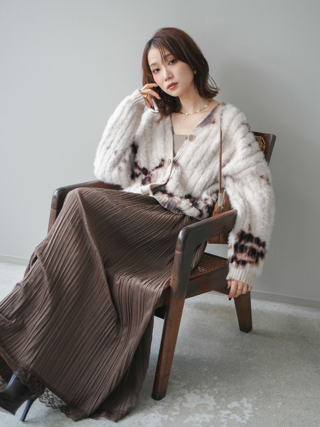 [SET]ニュアンス柄シャギーニットカーディガン+選べるアクセセット(2set)