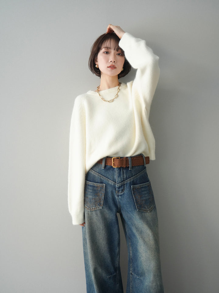 [予約]クルーネックモチモチニットプルオーバー/white