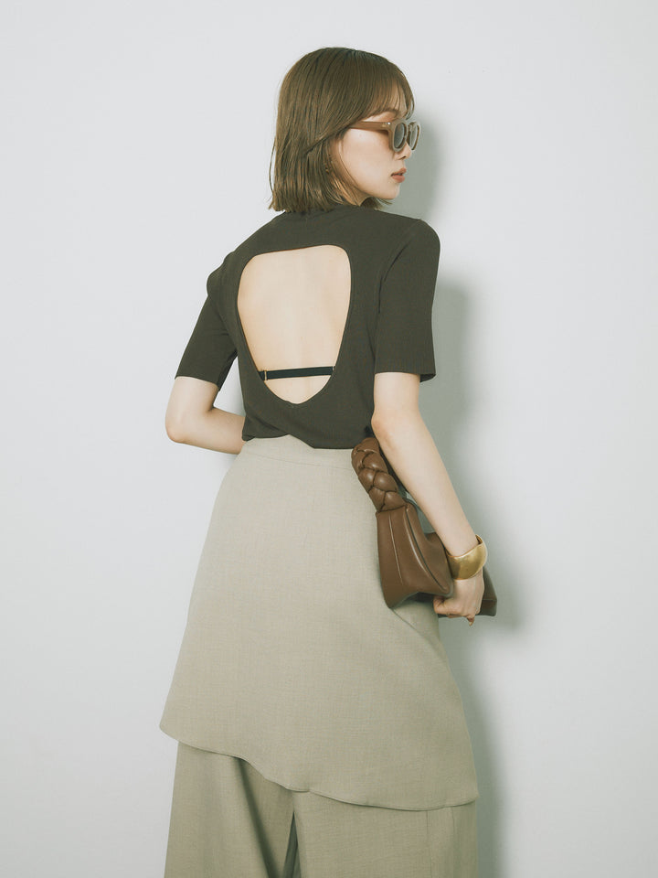 [預訂] 後開人造絲針織上衣/棕色