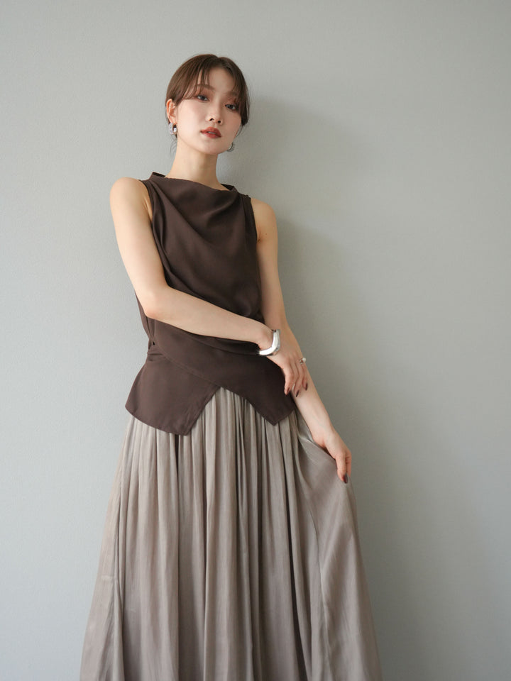 [SET]ノースリーブトップス＆シャイニーフレアスカートSET UP/(2set)