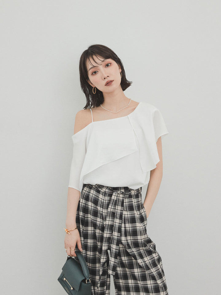 [予約]ワンショルラッフルブラウス/オフ