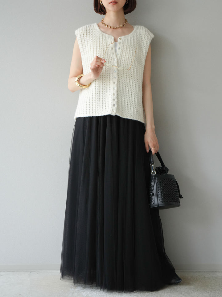 [予約]ランダムボタンニットベスト/アイボリー