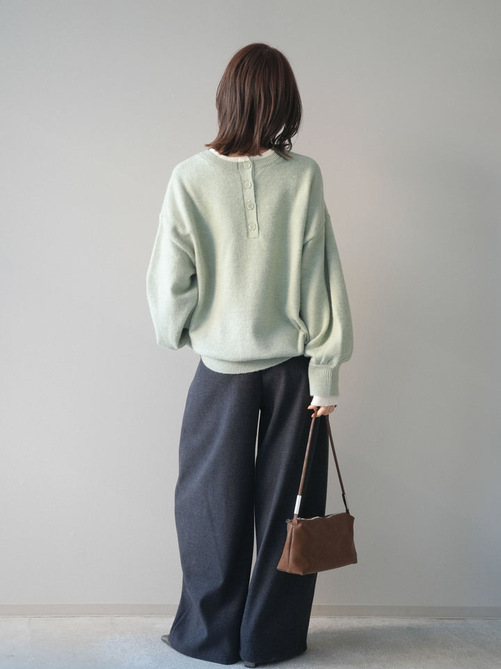 [予約]アニマル柄ベルト付きウールタッチワイドパンツ/charcoal