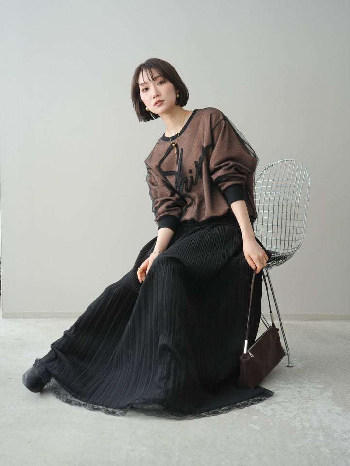 [予約]チュールレイヤードロゴスエットプルオーバー/brown