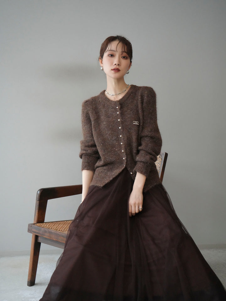 [SET]ブローチ付silverボタンミックスニットカーディガン+選べるアクセセット(2set)