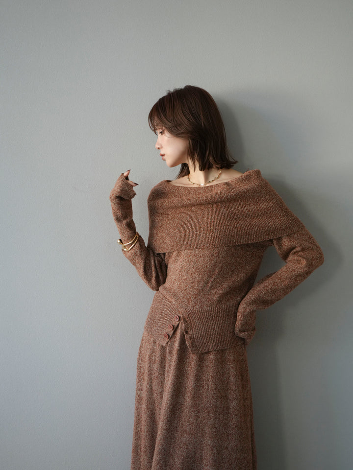 [予約]ミックスヤーンオフショルニットプルオーバー/オレンジ