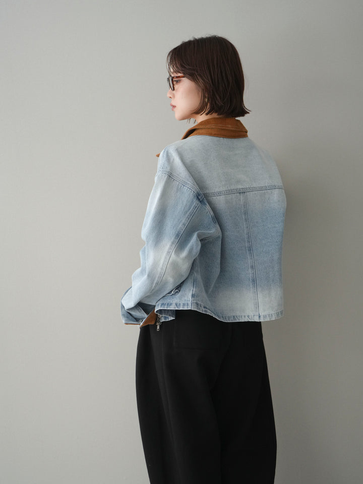 [予約]コーデュロイ×デニムショートカバーオール/bleach