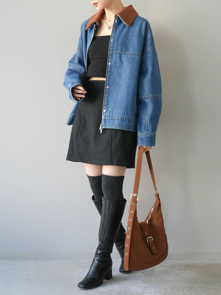 [予約]フェイクウールコクーンミニスカート/ブラック