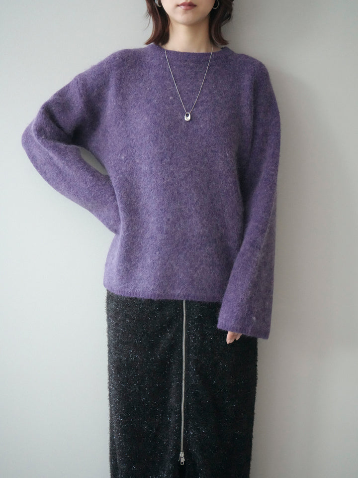 [SET]アンゴラタッチクルーネックニットプルオーバー+ラメシャギーフロントジップスカート(2set)