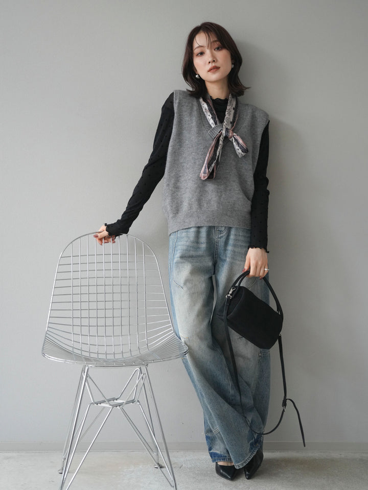[予約]スカーフ付きニットベスト/gray