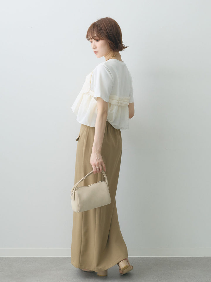 【着回しセット】[SET]ナイロンドッキングツイストTEE +ナイロンドッキングツイストTEE +クレープデシンフラップ付きストレートスカート(3set)