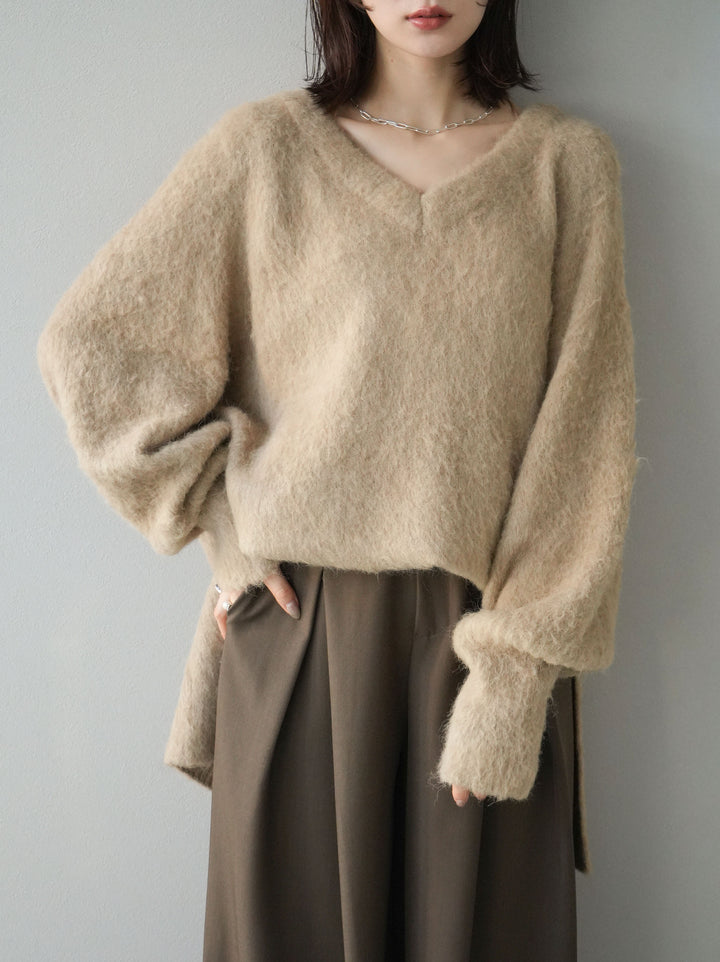 [予約]Vネックオーバーモヘアニットプルオーバー/ベージュ