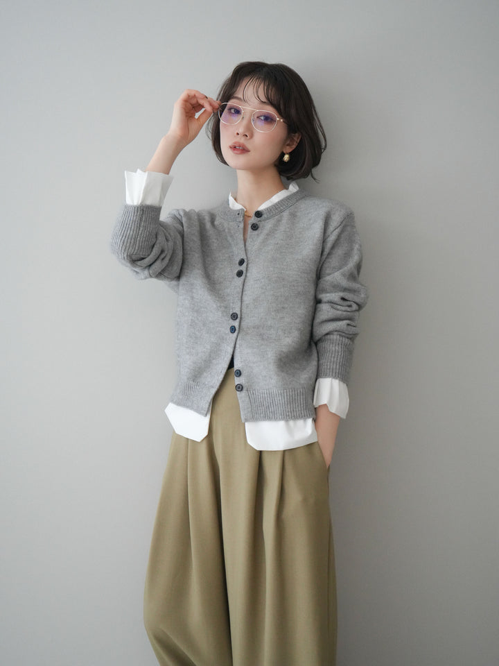 【預購】梭織布料對接針織開襟衫/淺灰色