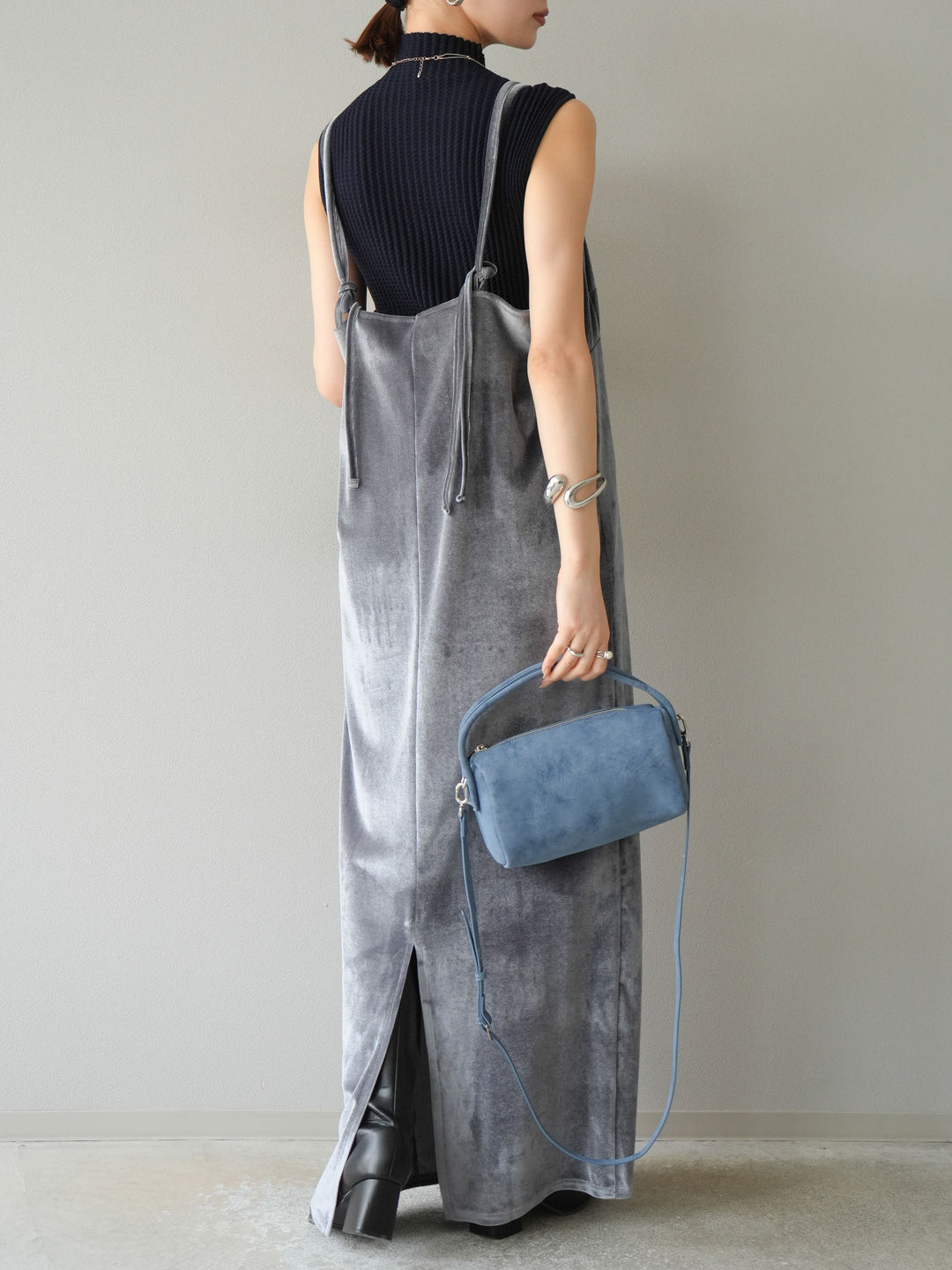 [予約]ベロアビスチェキャミワンピース/グレー