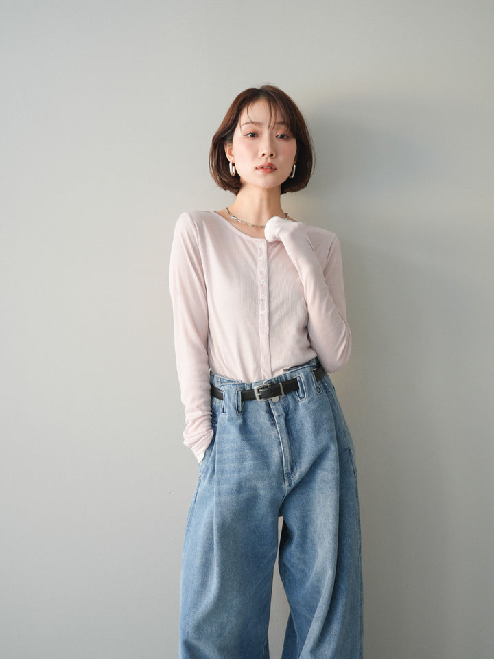 [予約]シアーリブバイカラーカーディガン/pink