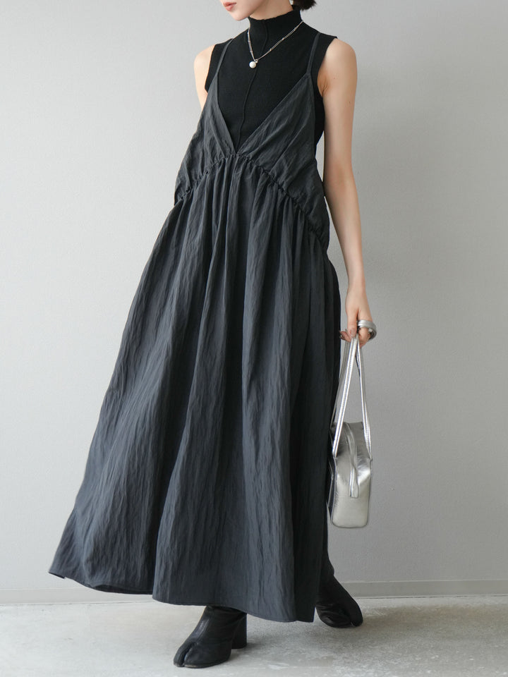 [予約]シボ加工シャイニーキャミワンピース/ブラック