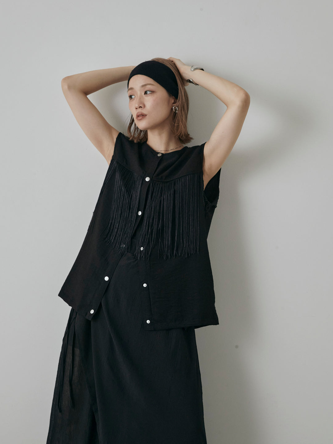 【預購】流蘇無袖上衣/黑色