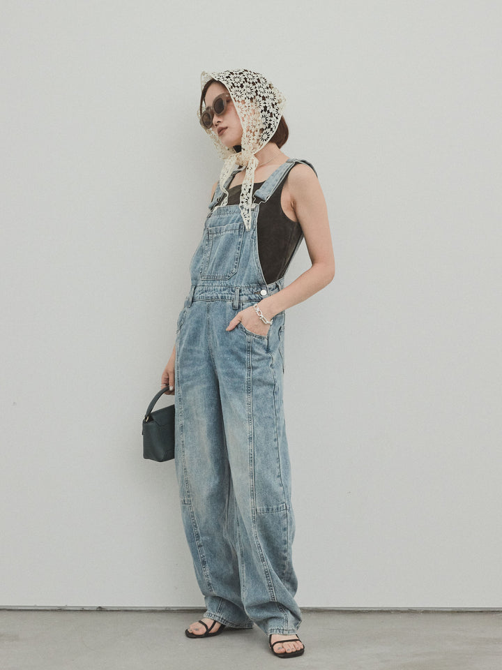 [SET]センターシームデニムサロペット +スクエアベロアタンクトップ(2set)