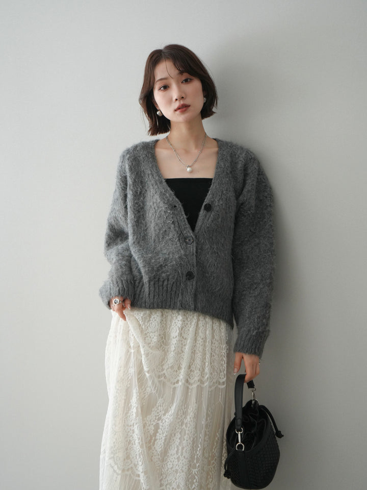 [予約]起毛シャギーニットカーディガン/gray