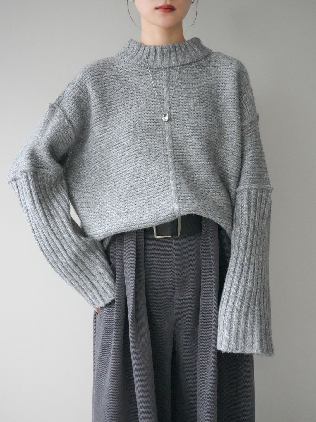 [SET]編み地切替ボトルネックニットプルオーバー+編み地切替ボトルネックニットプルオーバー(2set)