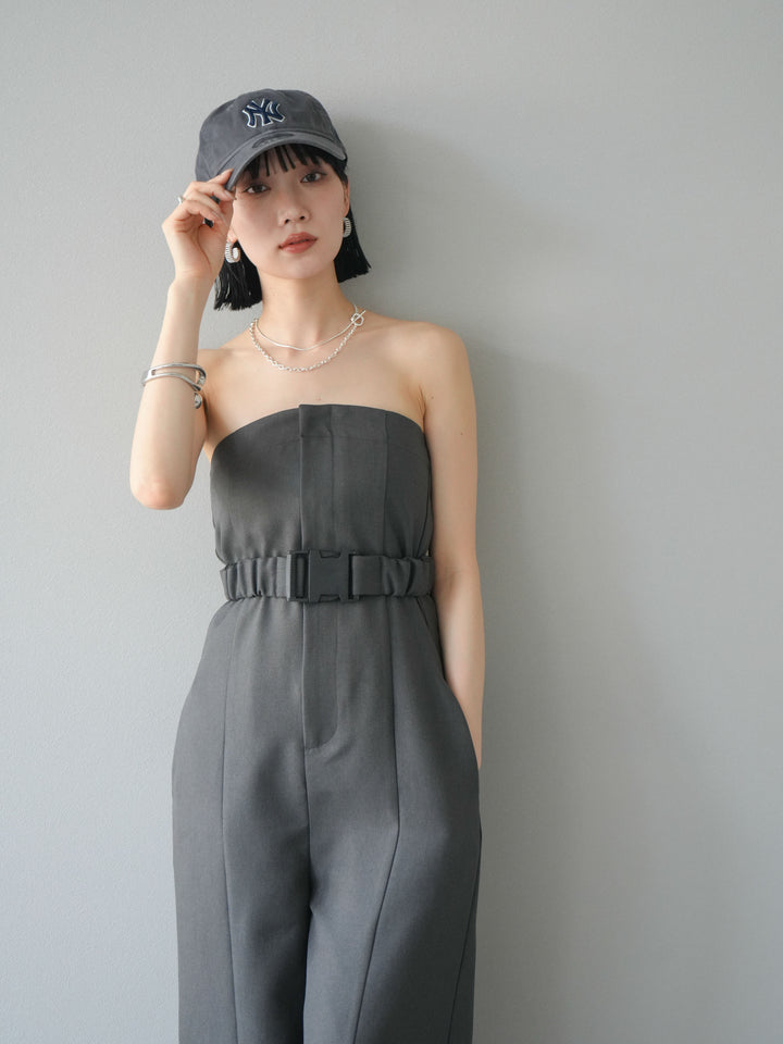 【預購】混色斜紋腰帶熊圖案工裝褲/炭灰色