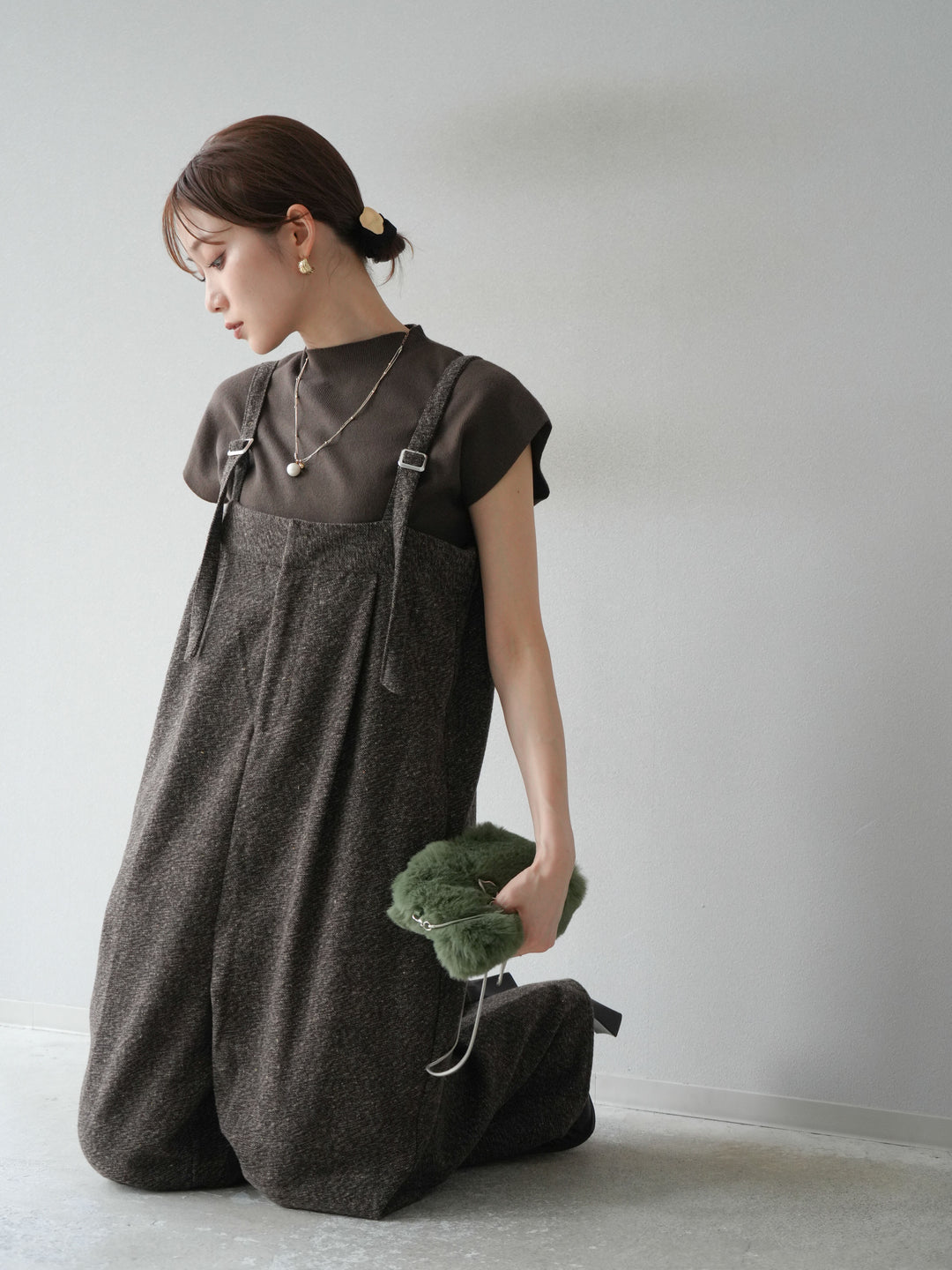 [予約]プチネックフレンチニットトップス/ブラウン