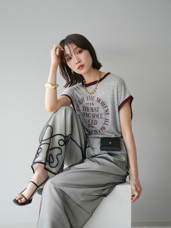 [SET] 繩繡薄紗疊穿褲+麻質寬鬆寬褲（2件組）