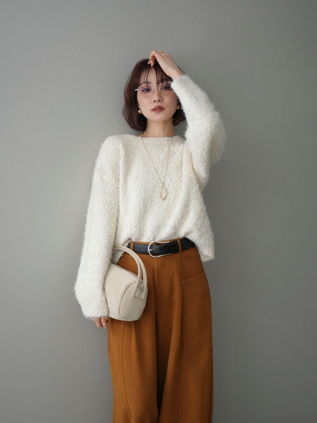 [予約]モールラメミックスヤーンニットプルオーバー/ivory