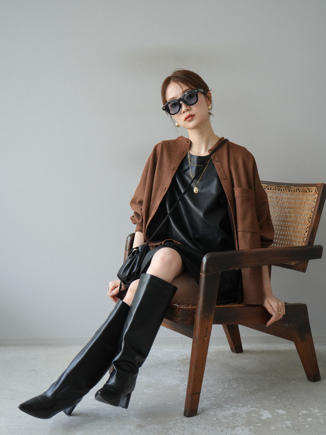 [予約]スエードバンドカラーオーバーシャツ/ブラウン