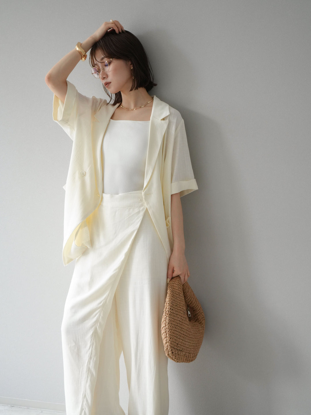 [予約]ライトリネンハーフスリーブジャケット/オフ