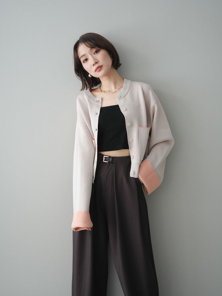 [SET]レーヨンポリダブルフェイスニットカーディガン+ベルトループデザインワイドパンツ(2set)
