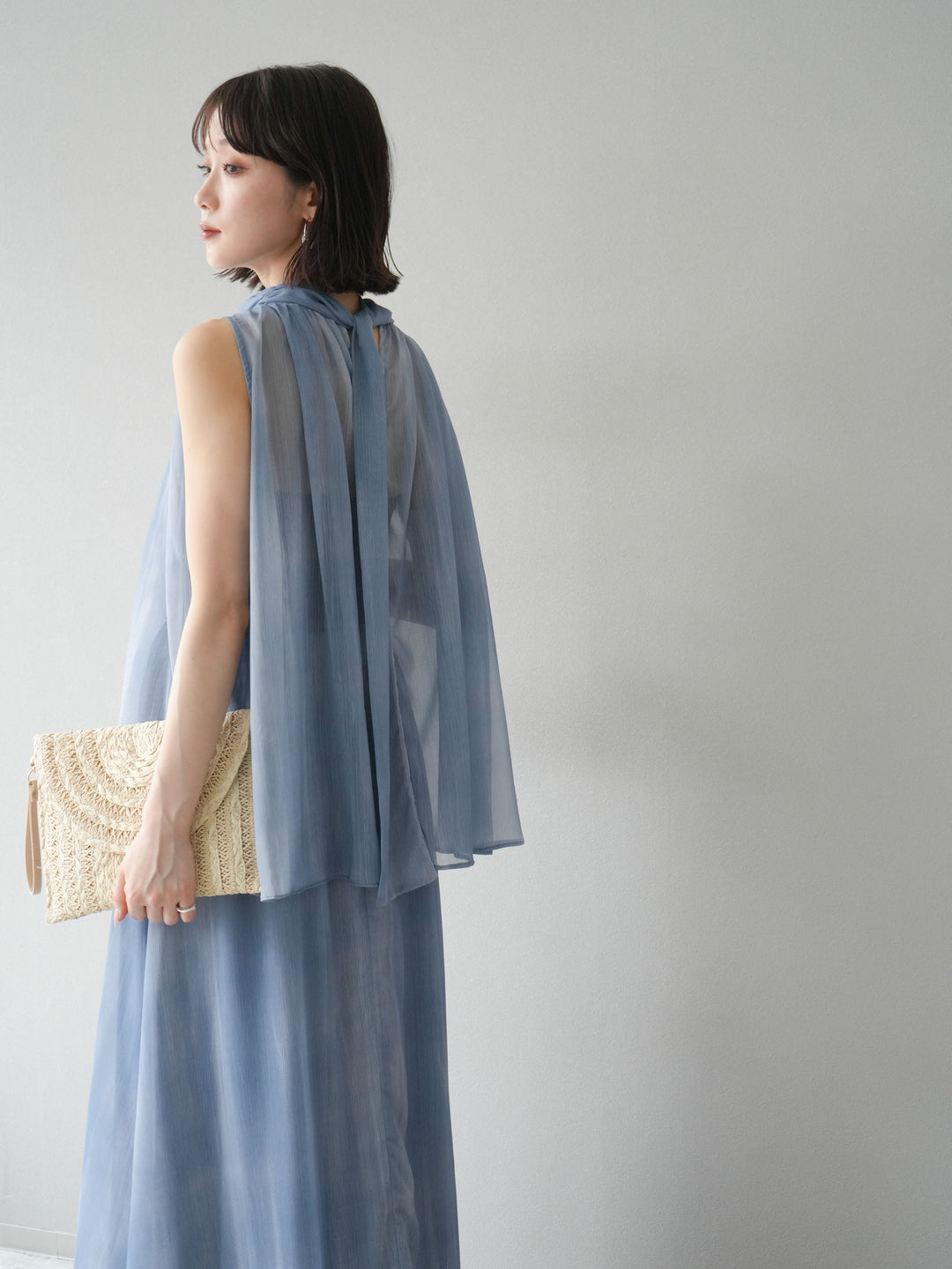 [SET]ニュアンスシアーホルターネックブラウス+ニュアンスシアーフレアスカート(2set)