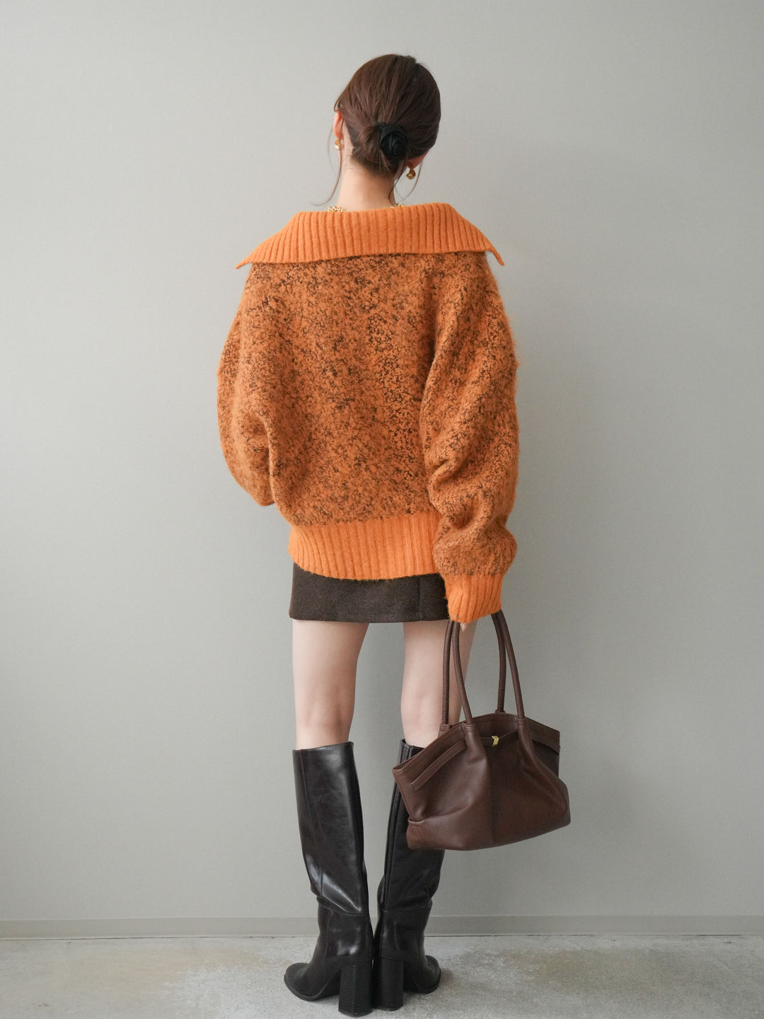 [予約]ウールタッチベルト付ミニスカート/brown