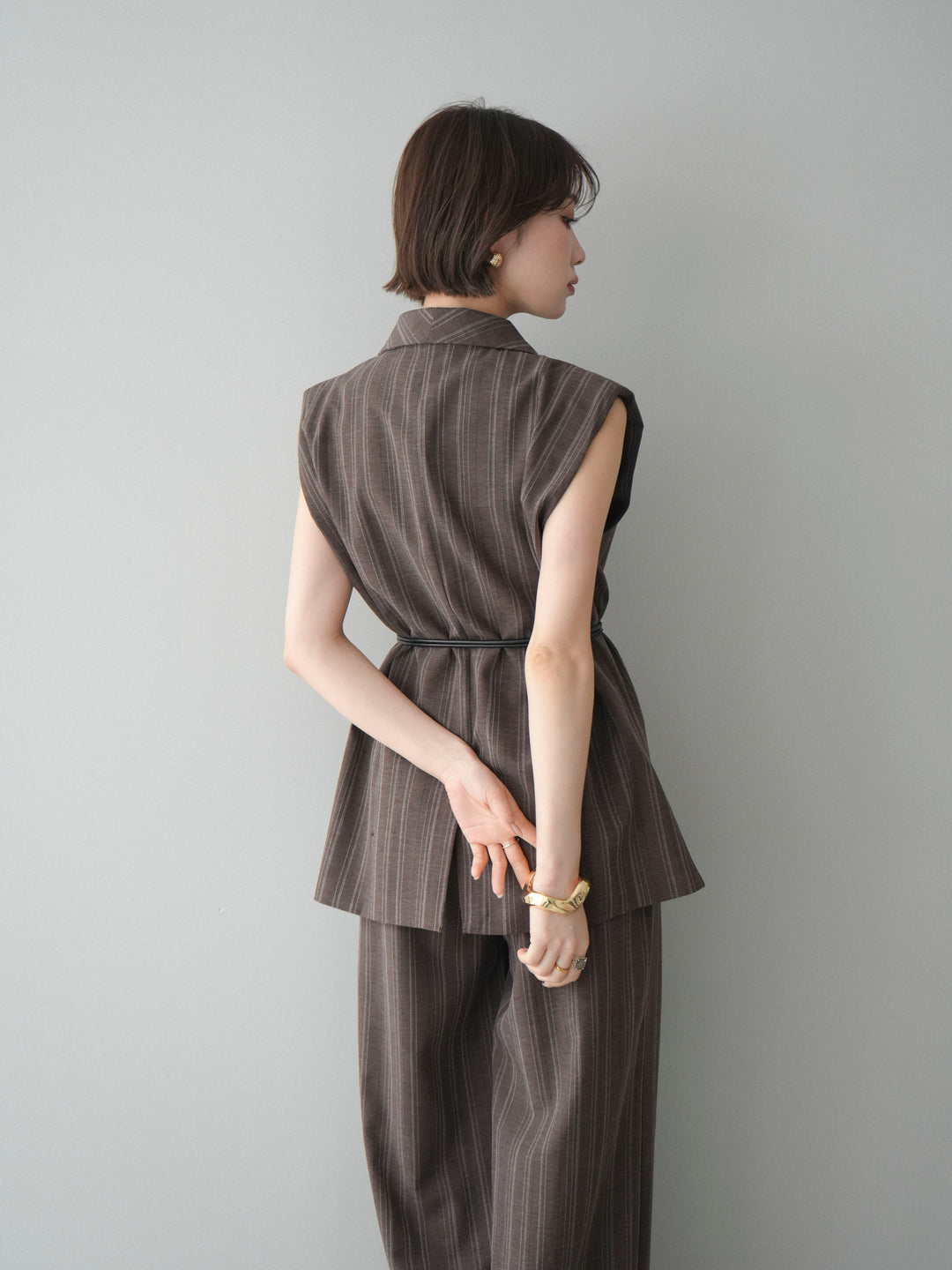 [SET]モチーフベルト付ストライプジレ＆パンツSETUP