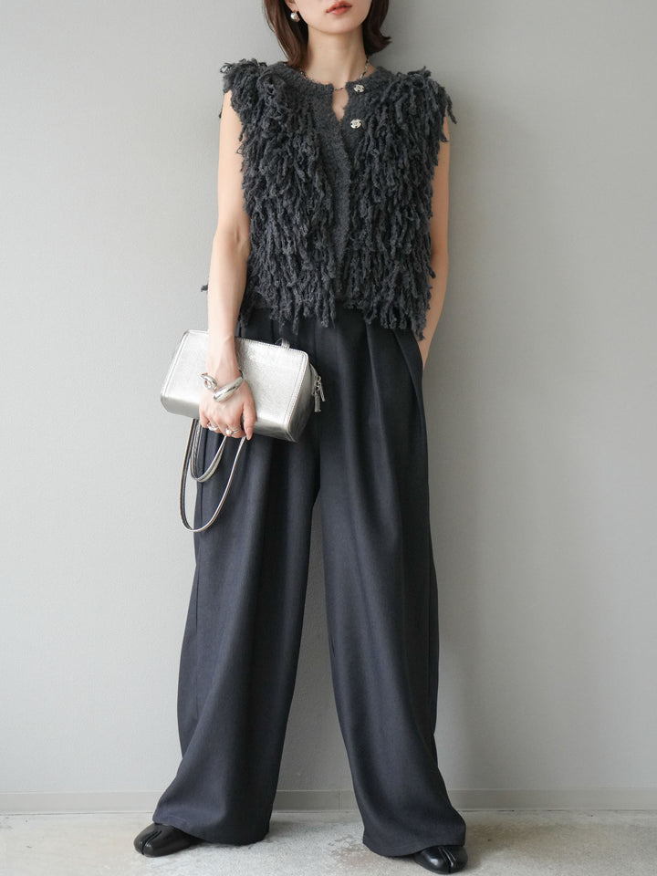 [予約]フリンジループニットベスト/チャコール