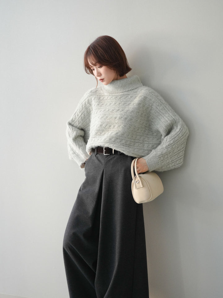 [予約]オフタートルケーブル編みニットプルオーバー/gray