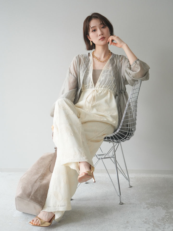 [SET]レース刺繍サロペット+ドロストシアーブルゾン(2set)