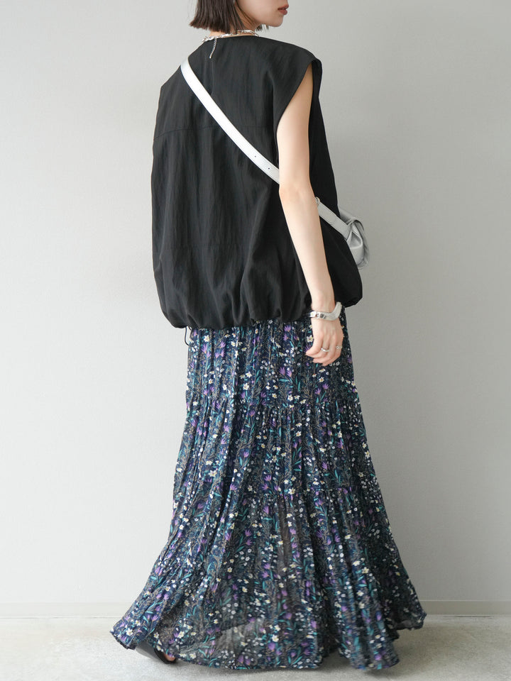 [SET]リネンライクドロストバルーンブルゾン+フラワーワッシャープリーツスカート(2set)