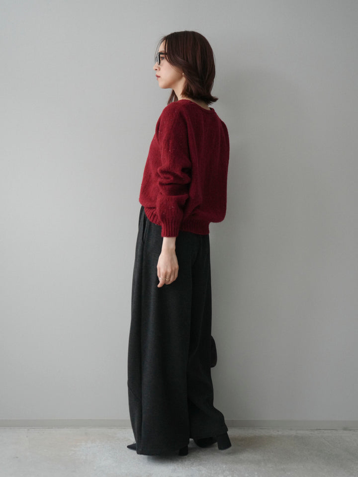 [SET]ツイストネックラメネップヤーンニットプルオーバー+ウエストベルトカーブラインスエットパンツ(2set)