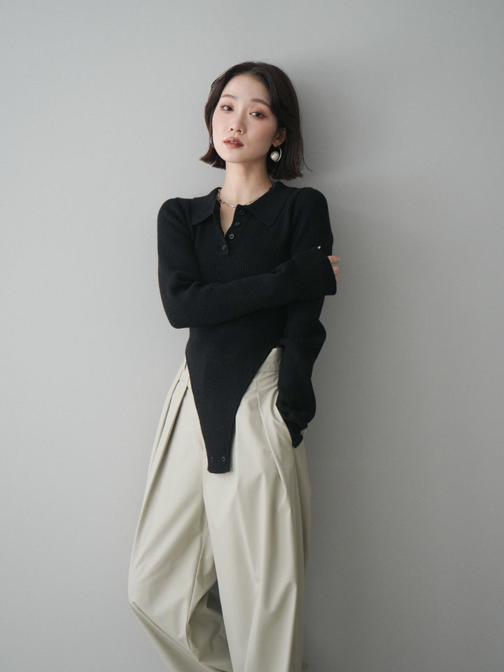 [予約]リブポロニットボディスーツ/black