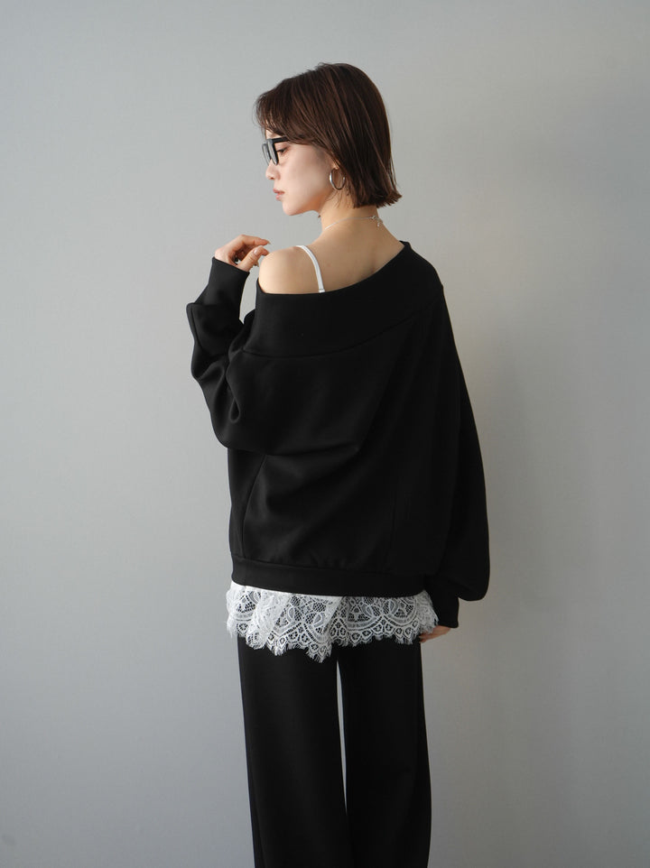 [予約]アシンメトリーオフショルポンチプルオーバー/black