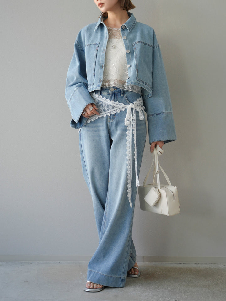 [予約]BIGカフスデニムショートシャツ/ブリーチ　