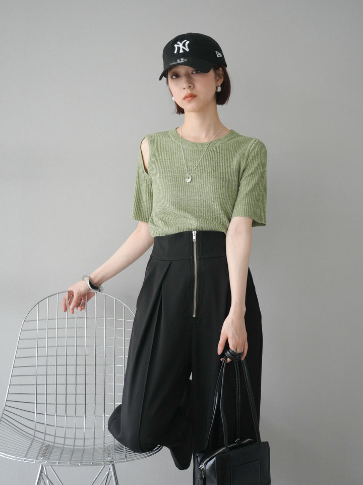 [予約]MIXニットショルダースリットプルオーバー/グリーン