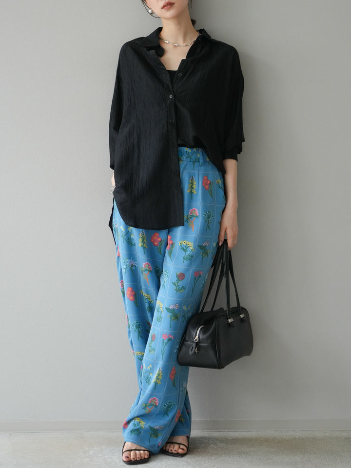 [予約]パッチワークフラワープリントイージーパンツ/ブルー