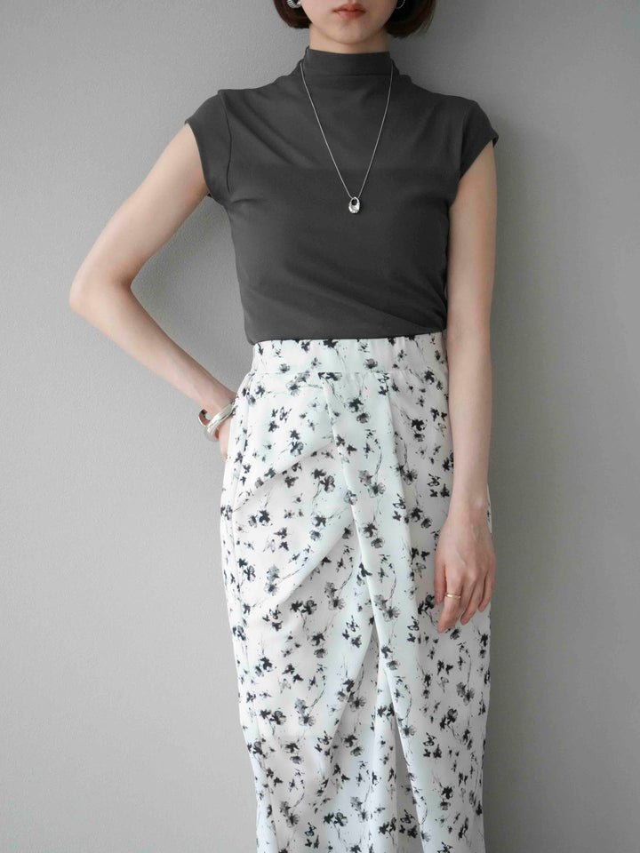 [予約]シアー切替ストレッチトップス/チャコール