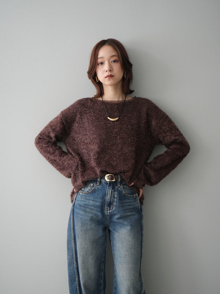 [予約]ラメシャギートップス/brown